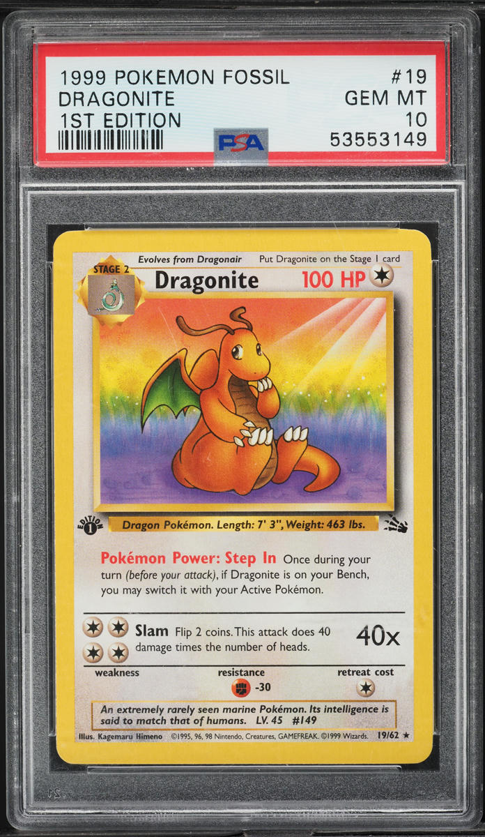 1999 Pokemon Fossil 1st Edition Dragonite #19 PSA 10 GEM MINT