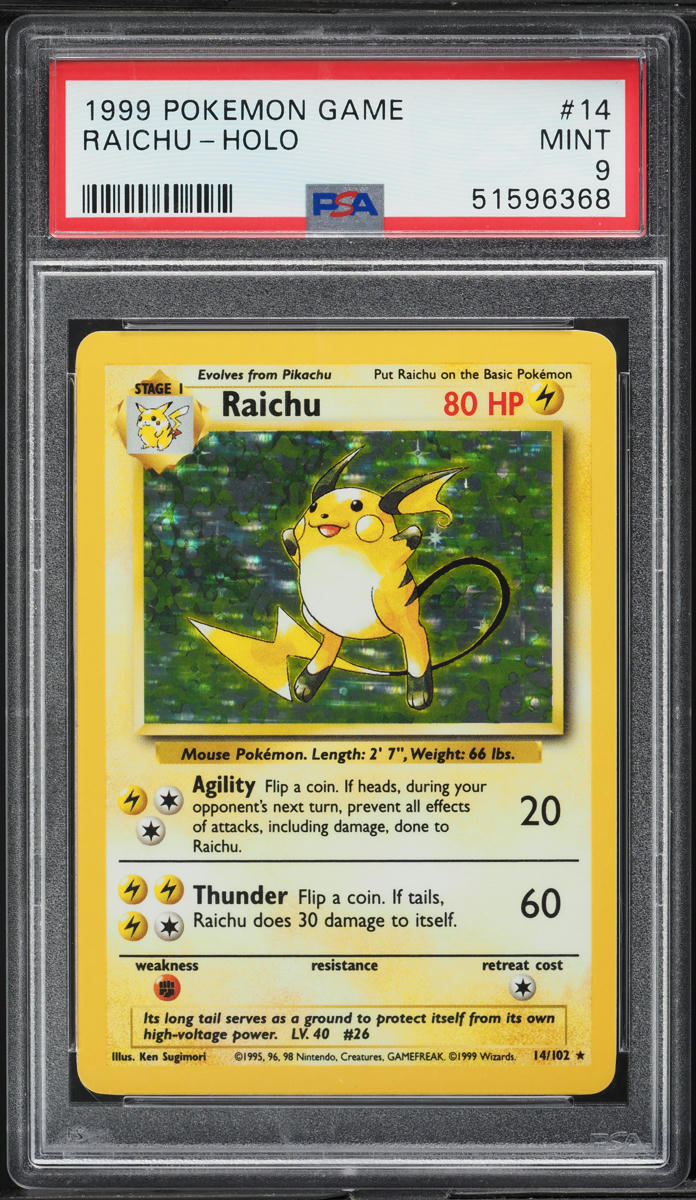 1999 Pokemon Base Set Holo Raichu #14 PSA 9 MINT