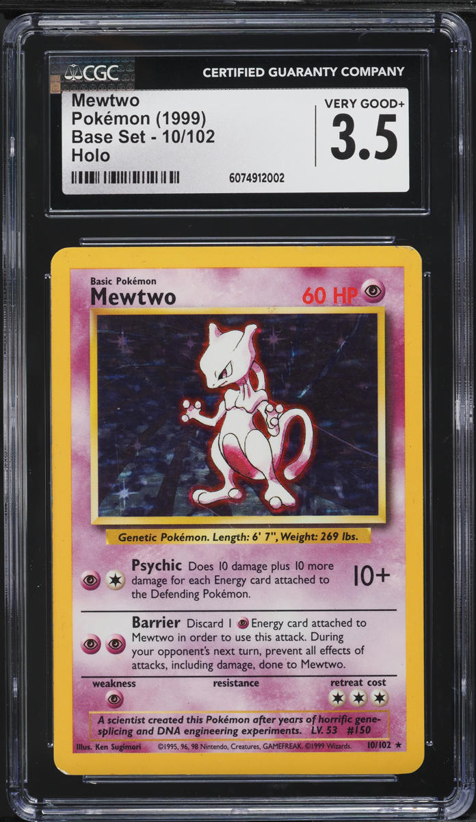 1999 Pokemon Base Set Holo Mewtwo #10 CGC 3.5 VG+
