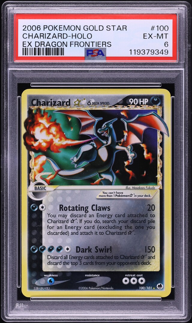 2006 Pokemon EX Dragon Frontiers Holo Charizard Gold Star #100 PSA 6 EXMT