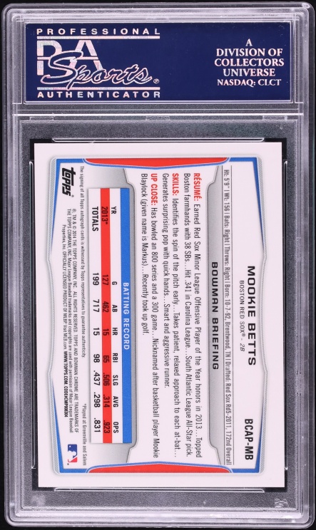 2014 Bowman Chrome Mookie Betts PROSPECT AUTO #BCAP-MB PSA 10 GEM MINT