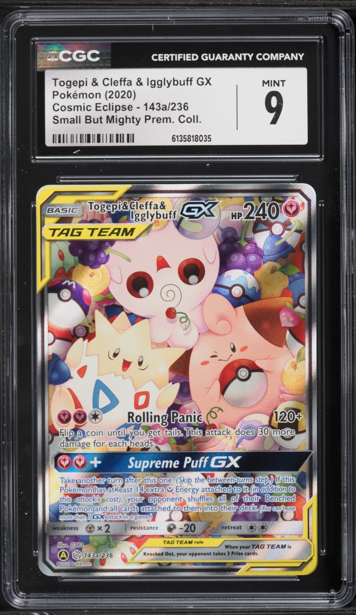 2020 Pokemon SM Cosmic Eclipse Alt Art Togepi & Cleffa & Igglybuff GX #143a CGC 9 MINT