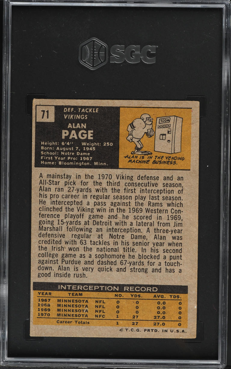1971 Topps Football Alan Page #71 SGC 3 VG