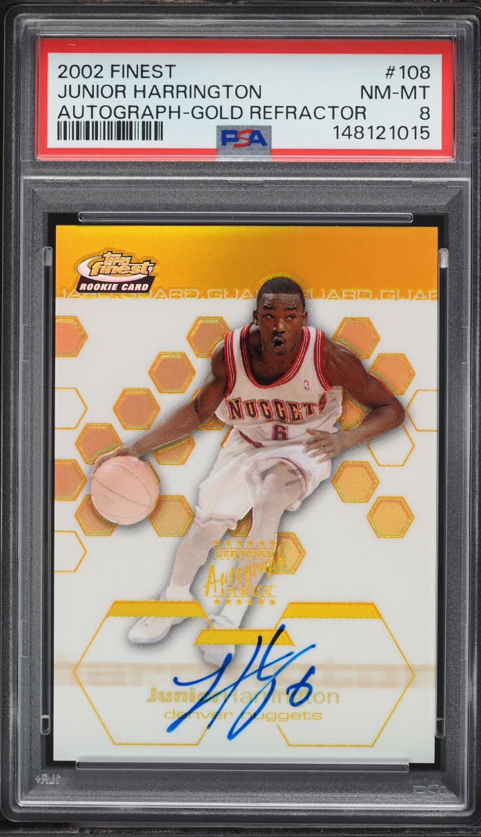 2002 Finest Gold Refractors Junior Harrington ROOKIE AUTO /25 #108 PSA 8 NM-MT