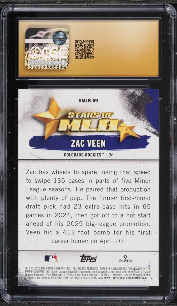 2025 Topps Update Stars Of MLB Zac Veen ROOKIE #SMLB-69 CGC 10 PRISTINE