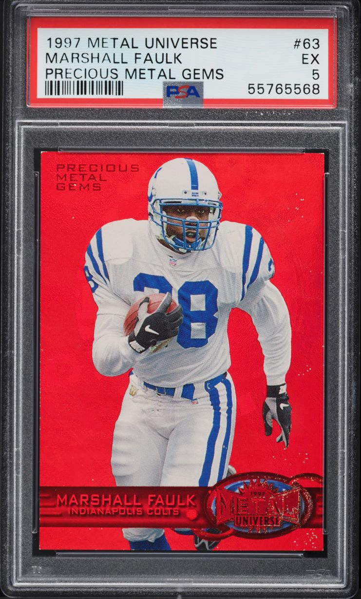 1997 Metal Universe Precious Metal Gems PMG Red Marshall Faulk /150 #63 PSA 5 EX