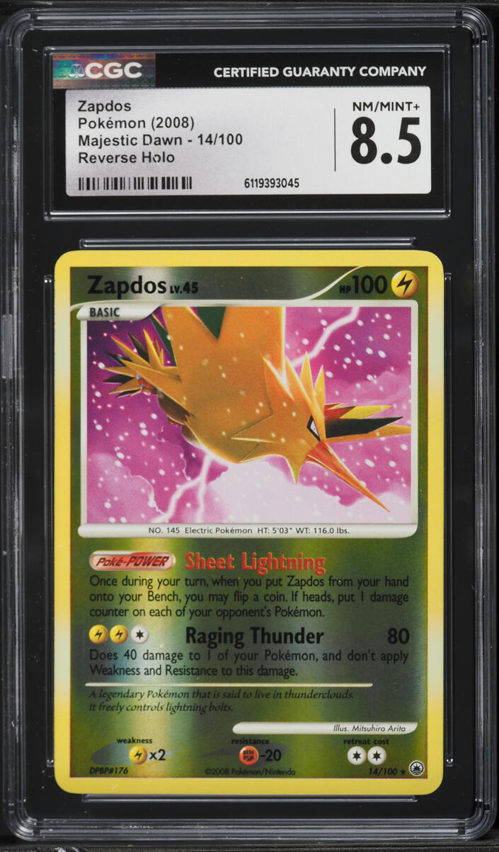 2008 Pokemon Diamond & Pearl Majestic Dawn Reverse Holo Zapdos #14 CGC 8.5 NM-MT+