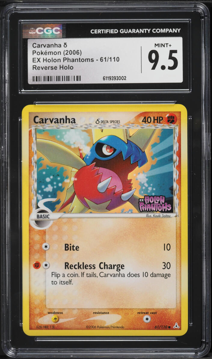 2006 Pokemon EX Holon Phantoms Reverse Holo Carvanha #61 CGC 9.5 MINT+