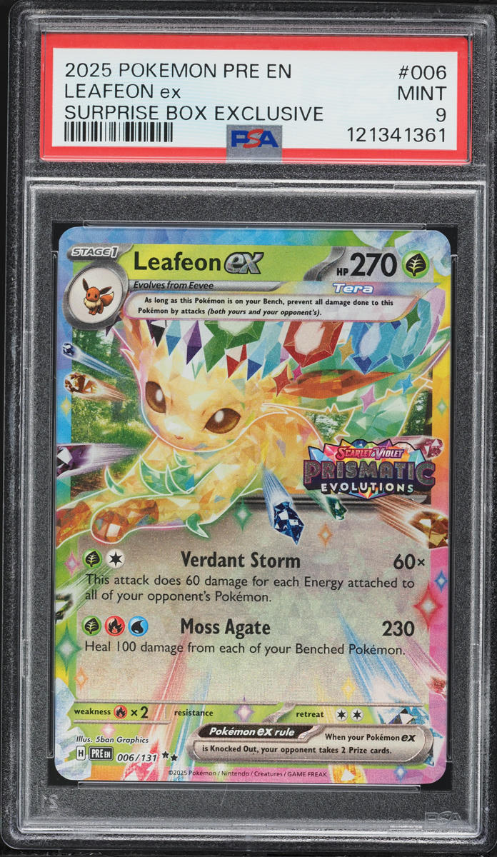 2025 Pokemon Scarlet & Violet Prismatic Evolutions Surprise Box Holo Leafeon ex #6 PSA 9 MINT