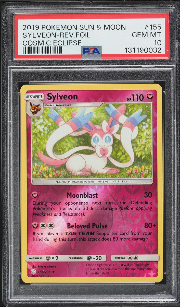 2019 Pokemon Sun & Moon Cosmic Eclipse Reverse Holo Sylveon #155 PSA 10 GEM MINT