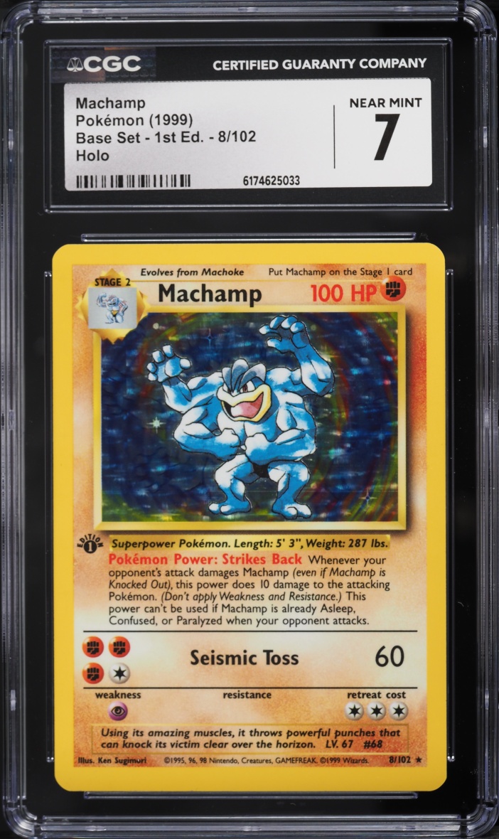 1999 Pokemon Base Set 1st Edition Holo Machamp #8 CGC 7 NRMT