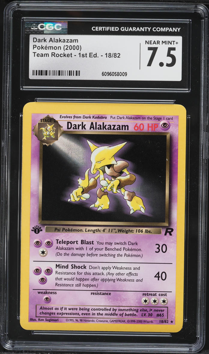 2000 Pokemon Team Rocket 1st Edition Dark Alakazam #18 CGC 7.5 NRMT+