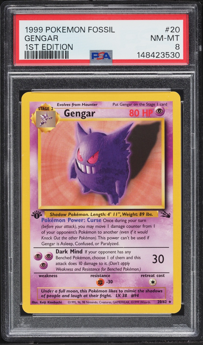 1999 Pokemon Fossil 1st Edition Gengar #20 PSA 8 NM-MT