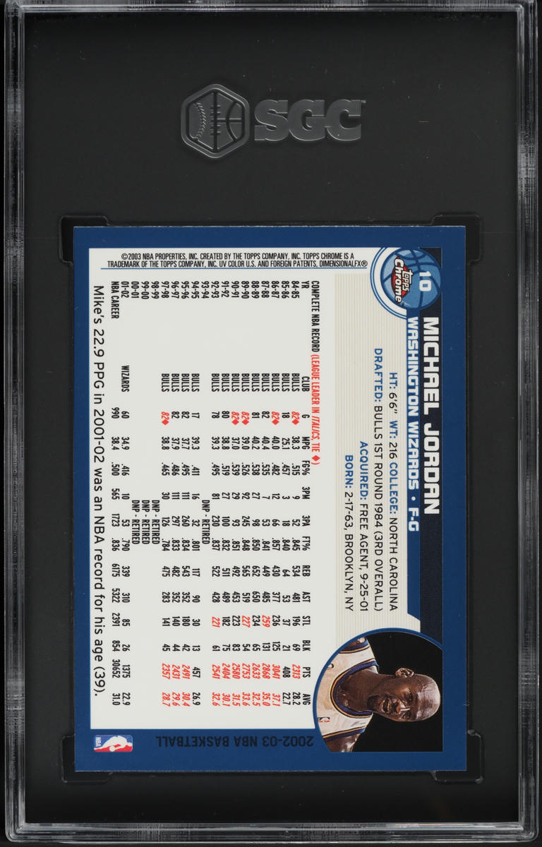2002 Topps Chrome Michael Jordan #10 SGC 10 GEM MINT