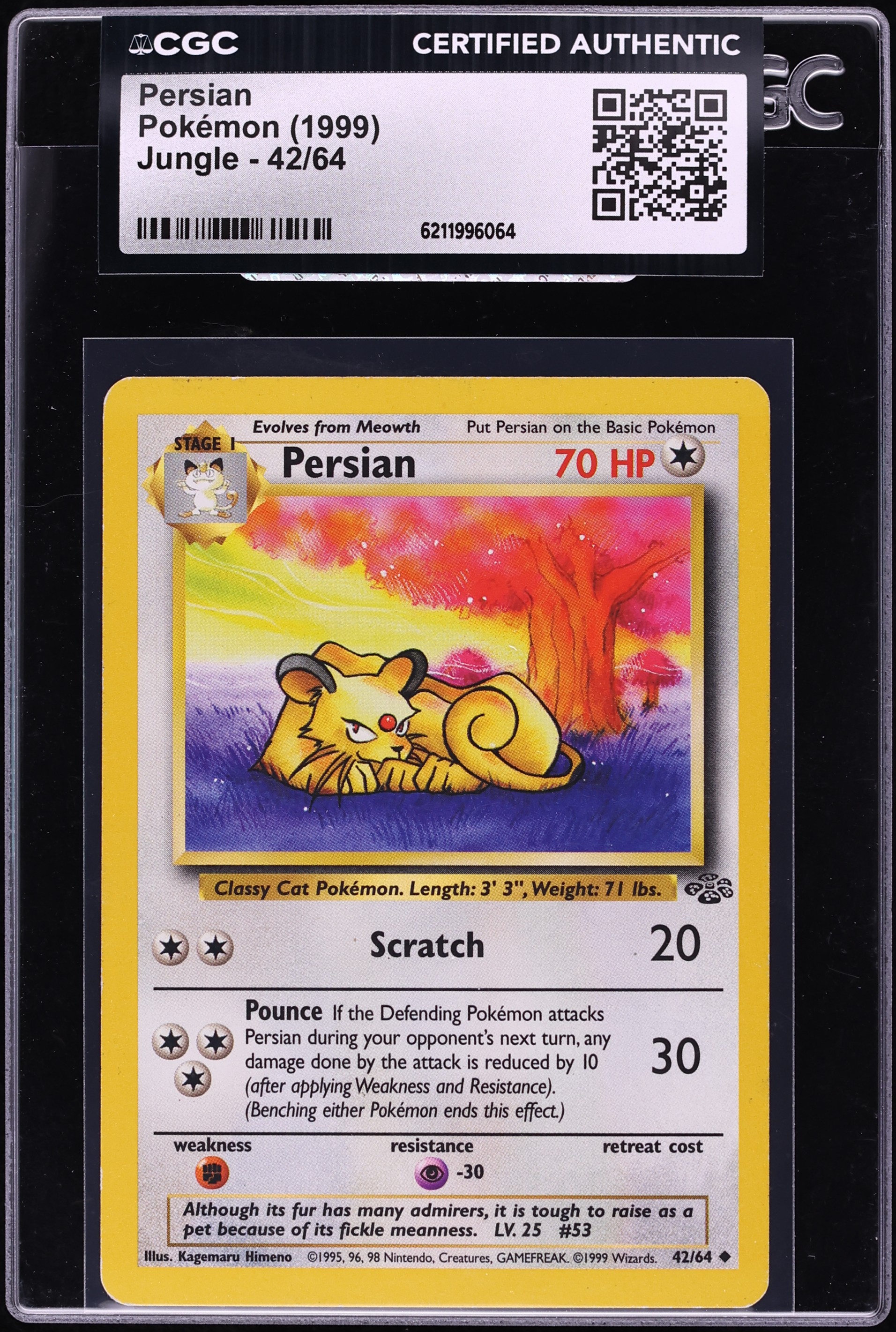 1999 Pokemon Jungle Persian #42 CGC AUTH