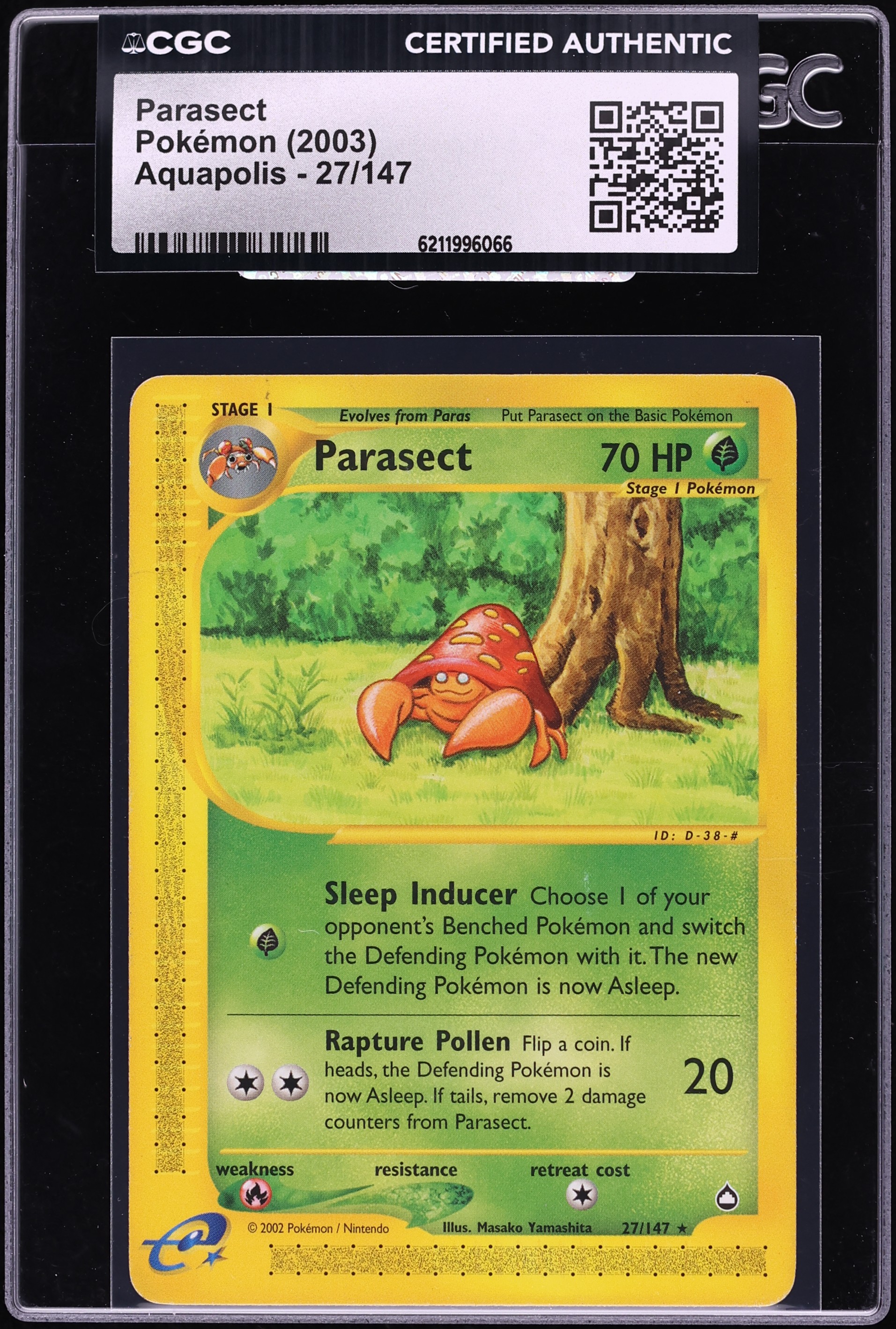 2003 Pokemon Aquapolis Parasect #27 CGC AUTH
