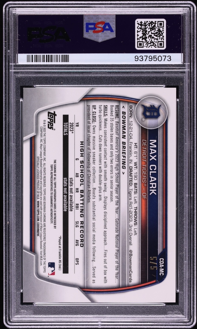 2023 Bowman Chrome Draft Sapphire Red Max Clark PROSPECT AUTO 5/5 #CDA-MC PSA 8 NM-MT
