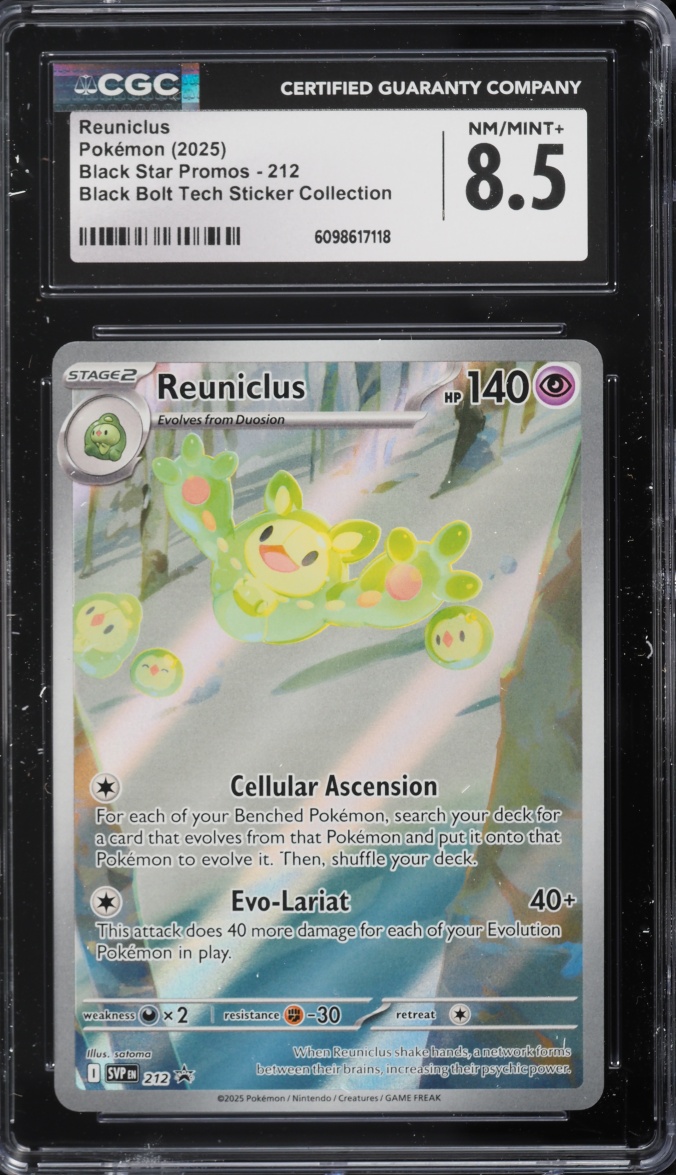 2025 Pokemon Scarlet & Violet Promo Black Bolt Tech Sticker Full Art Reuniclus #212 CGC 8.5