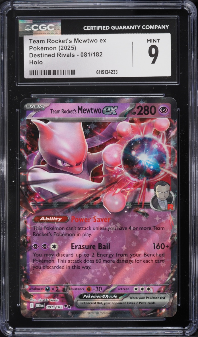 2025 Pokemon Scarlet & Violet Destined Rivals Holo Team Rocket's Mewtwo ex #81 CGC 9 MINT