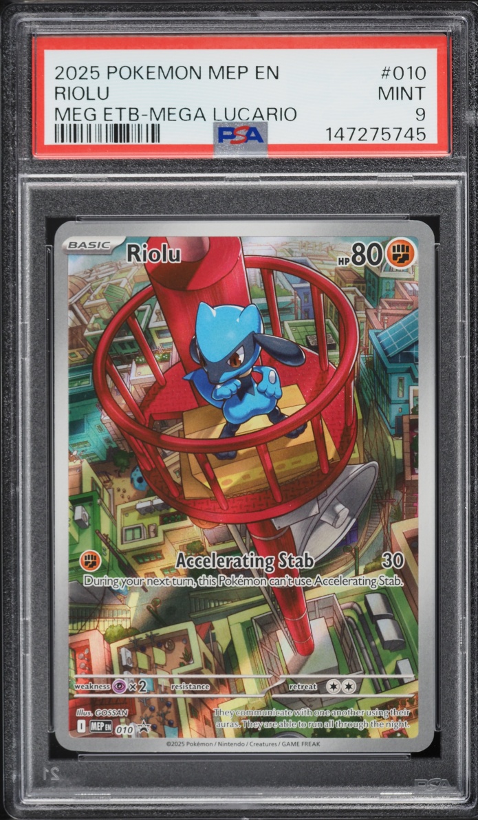 2025 Pokemon Mega Evolution Promo ETB Mega Lucario Full Art Riolu #10 PSA 9 MINT