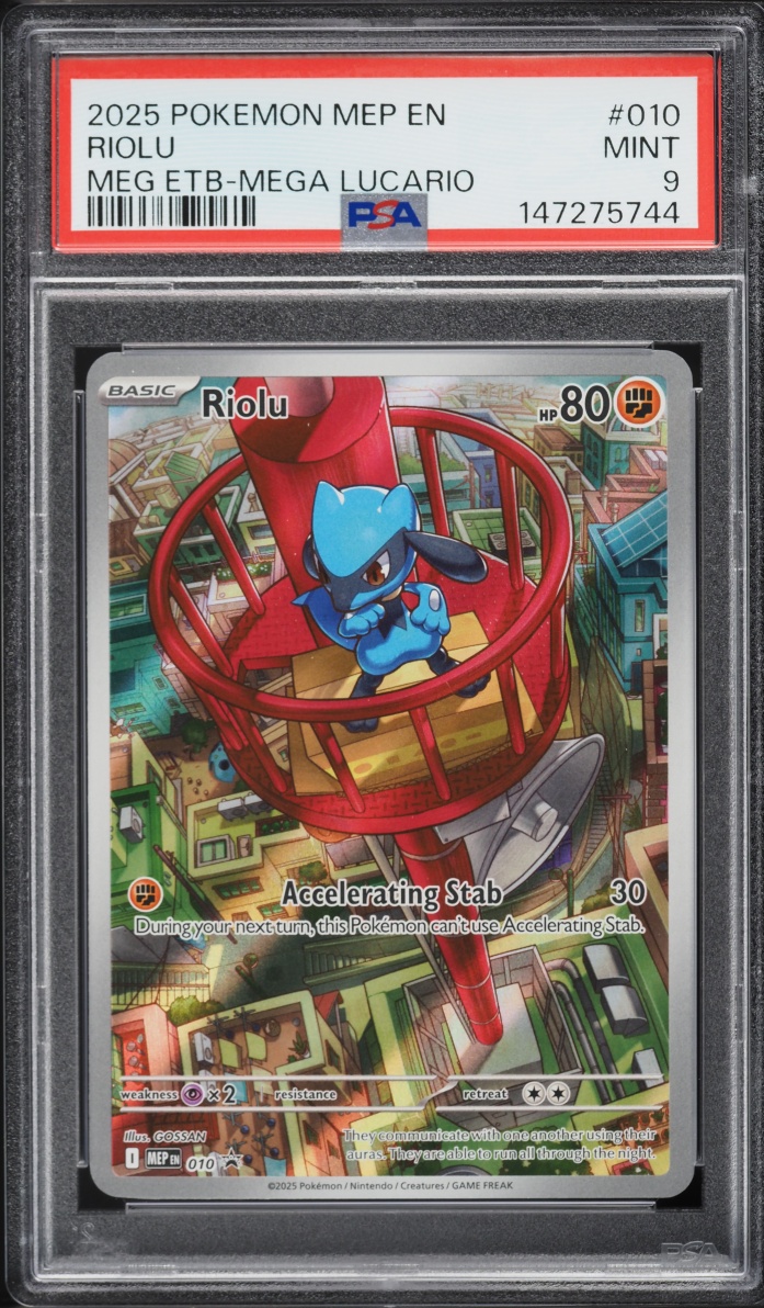 2025 Pokemon Mega Evolution Promo ETB Mega Lucario Full Art Riolu #10 PSA 9 MINT