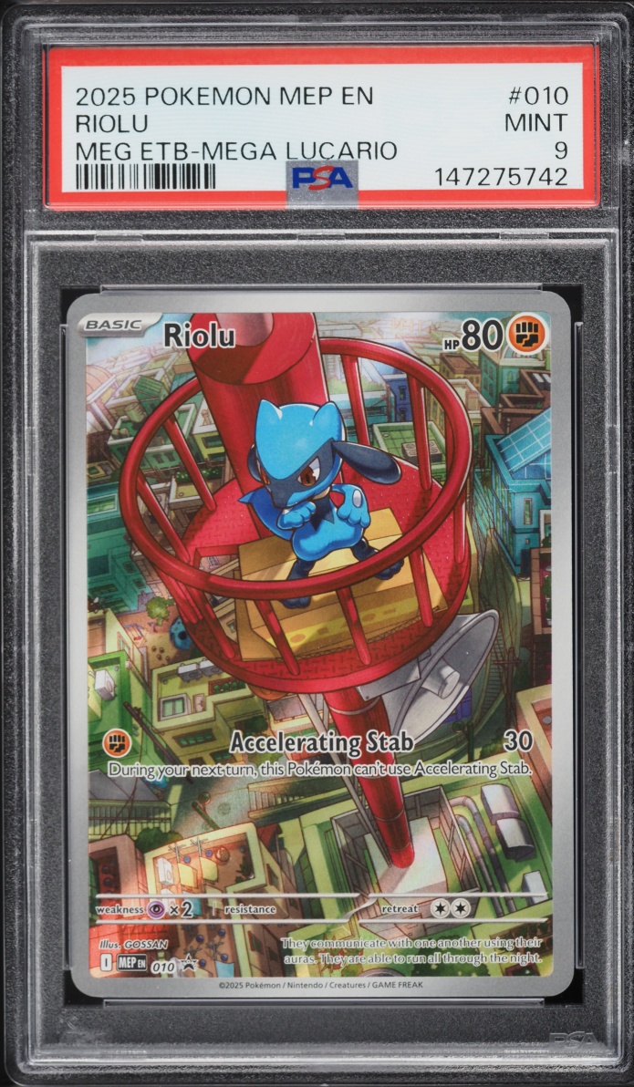2025 Pokemon Mega Evolution Promo ETB Mega Lucario Full Art Riolu #10 PSA 9 MINT