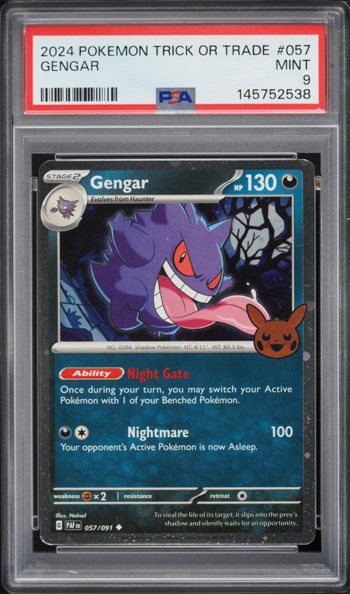 2024 Pokemon Scarlet & Violet Paldean Fates Trick Or Trade Holo Gengar #57 PSA 9 MINT