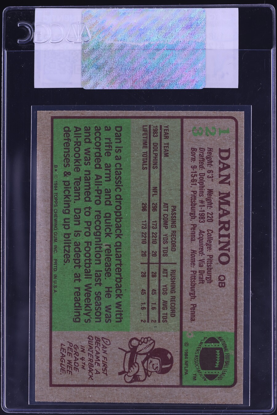 1984 Topps Football Dan Marino ROOKIE #123 CGC AUTH