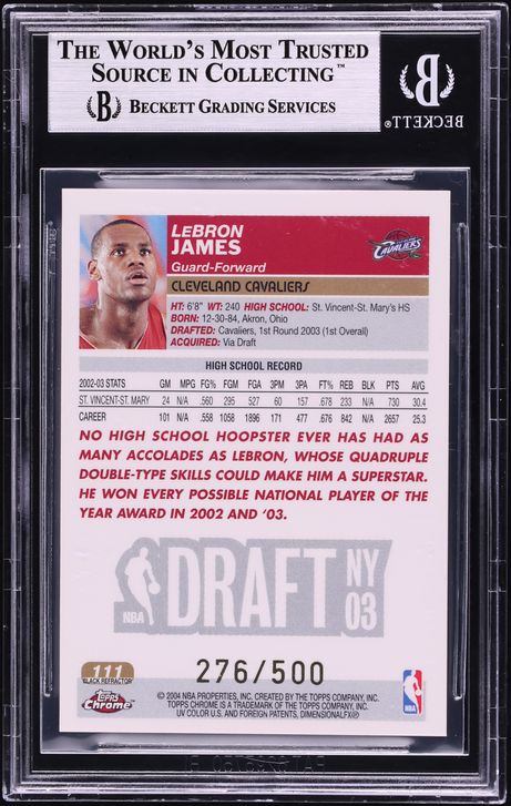 2003 Topps Chrome Black Refractor LeBron James ROOKIE /500 #111 BGS 9 MINT