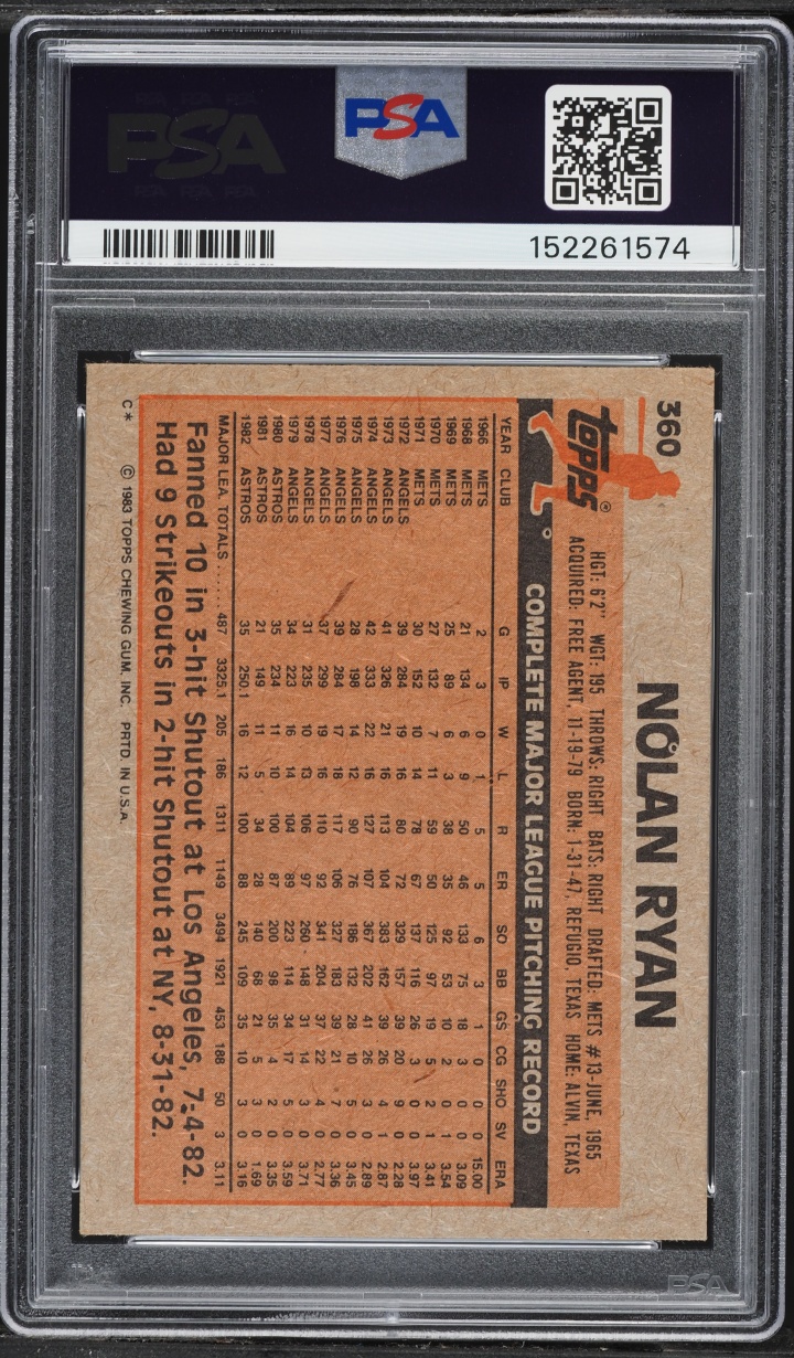 1983 Topps Nolan Ryan #360 PSA 6 EXMT