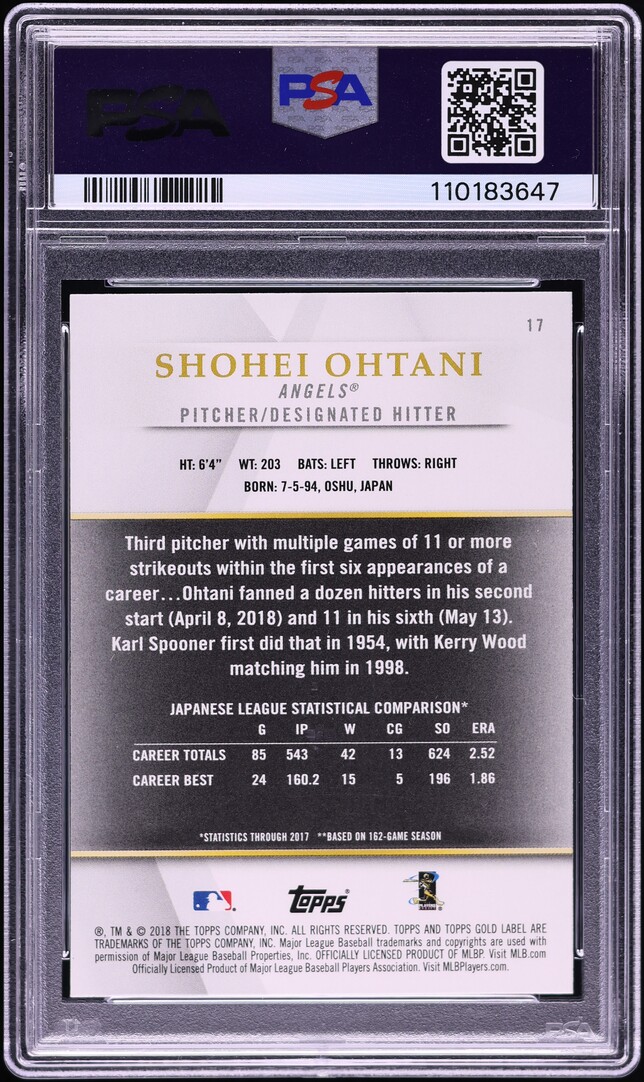 2018 Topps Gold Label Class 1 Black Shohei Ohtani ROOKIE #17