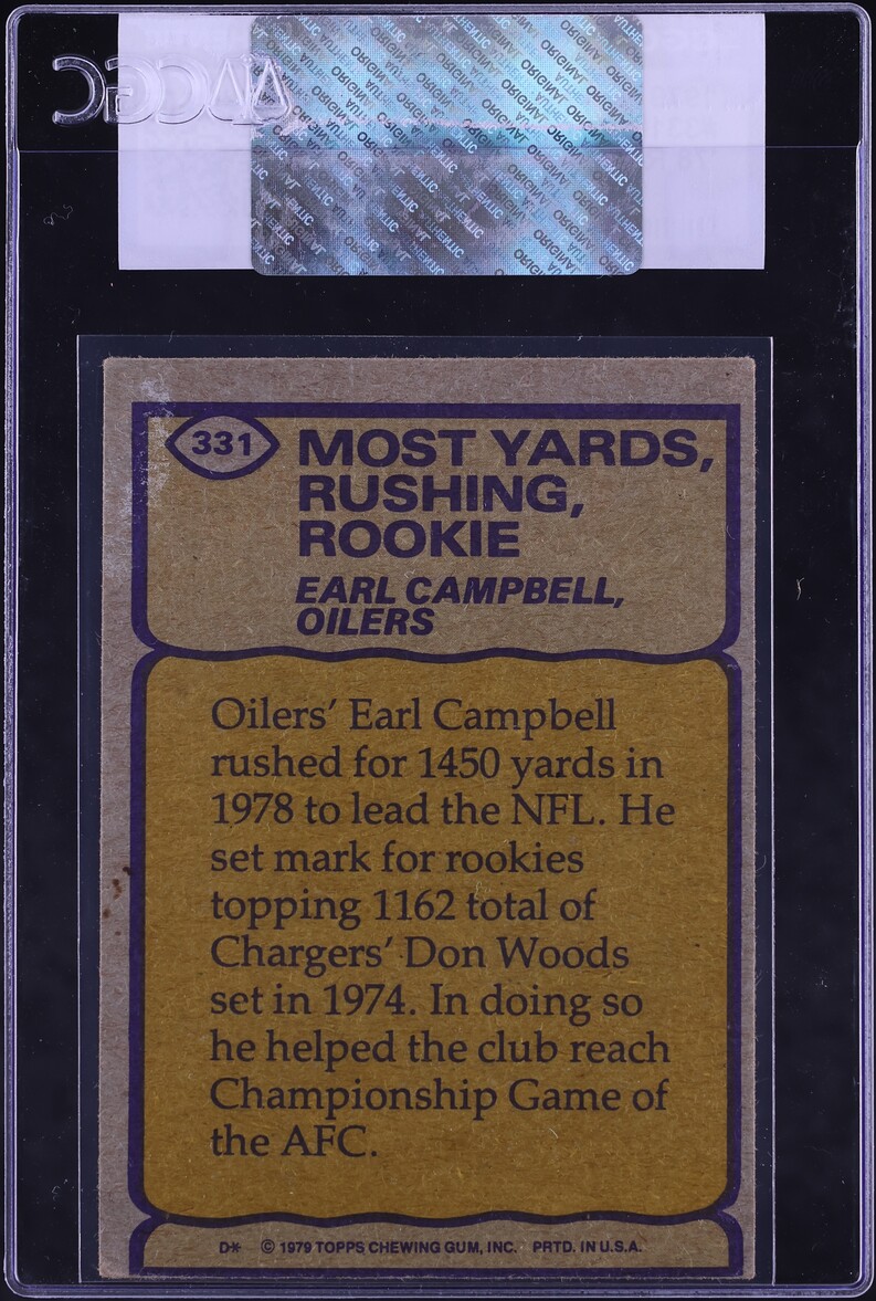 1979 Topps Football Earl Campbell ROOKIE, RECORD BREAKER #331 CGC AUTH