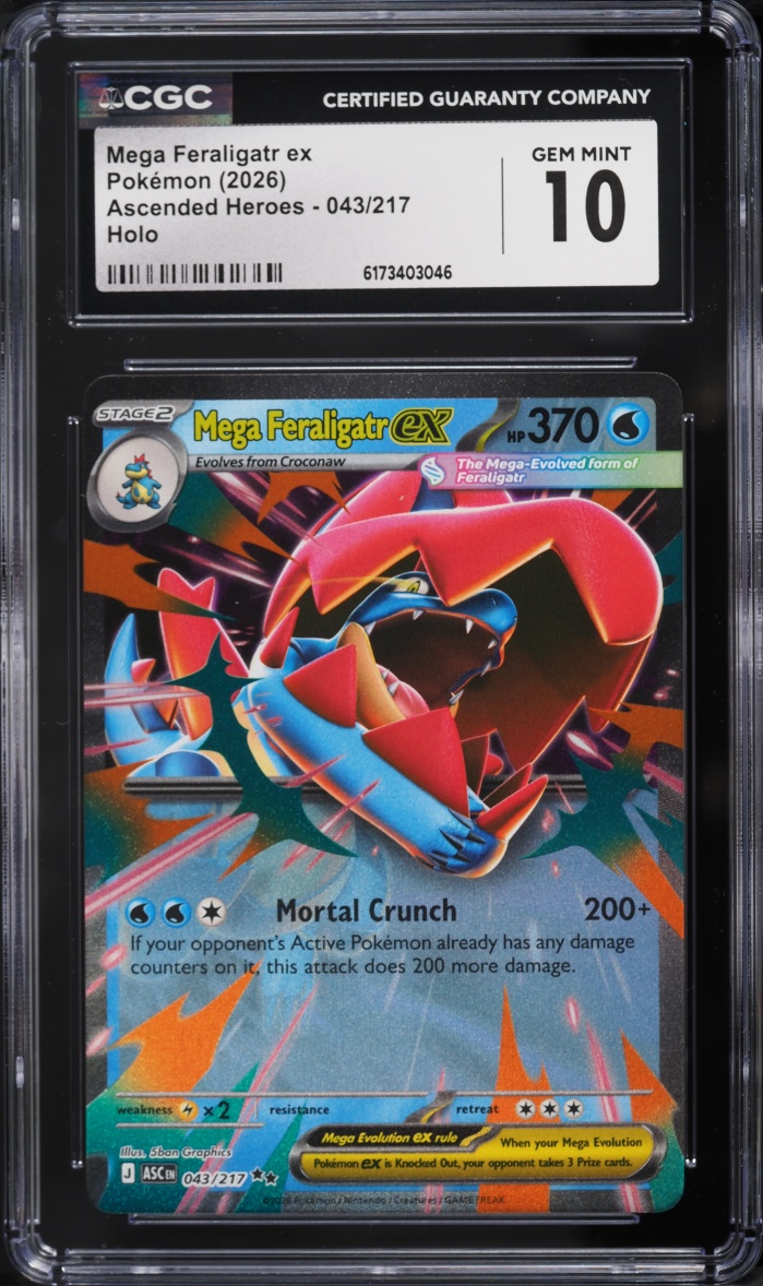 2026 Pokemon Mega Evolution Ascended Heroes Holo Mega Feraligatr Ex #43 CGC 10 GEM MINT