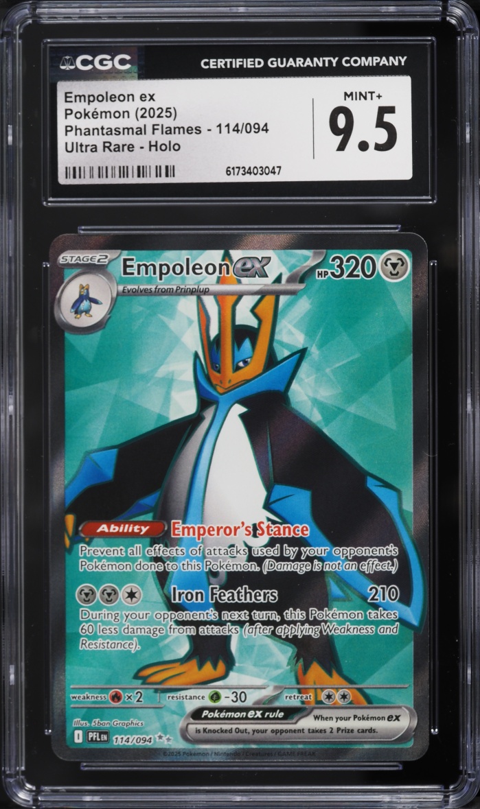 2025 Pokemon Mega Evolution Phantasmal Flames Full Art Empoleon ex #114 CGC 9.5 MINT+