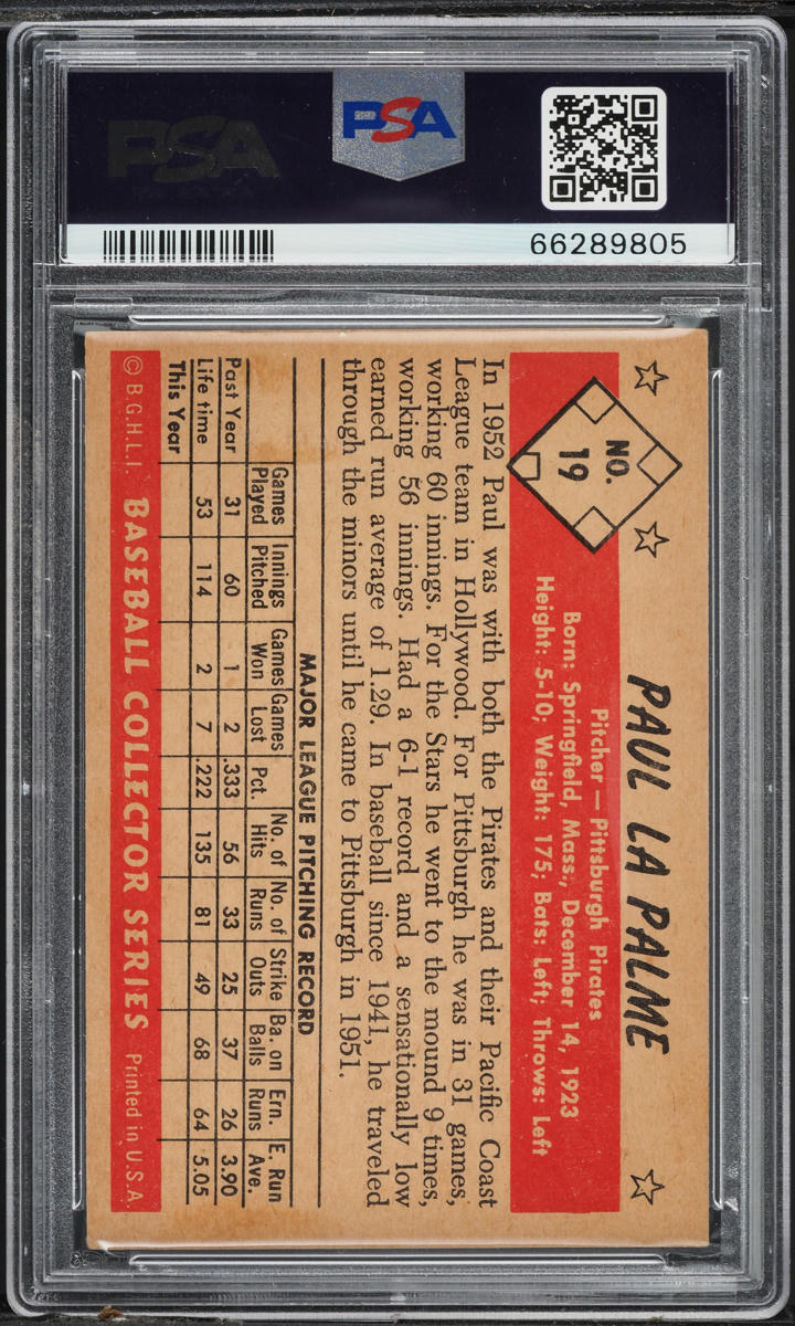 1953 Bowman B&W Paul LaPalme #19 PSA 4 VGEX