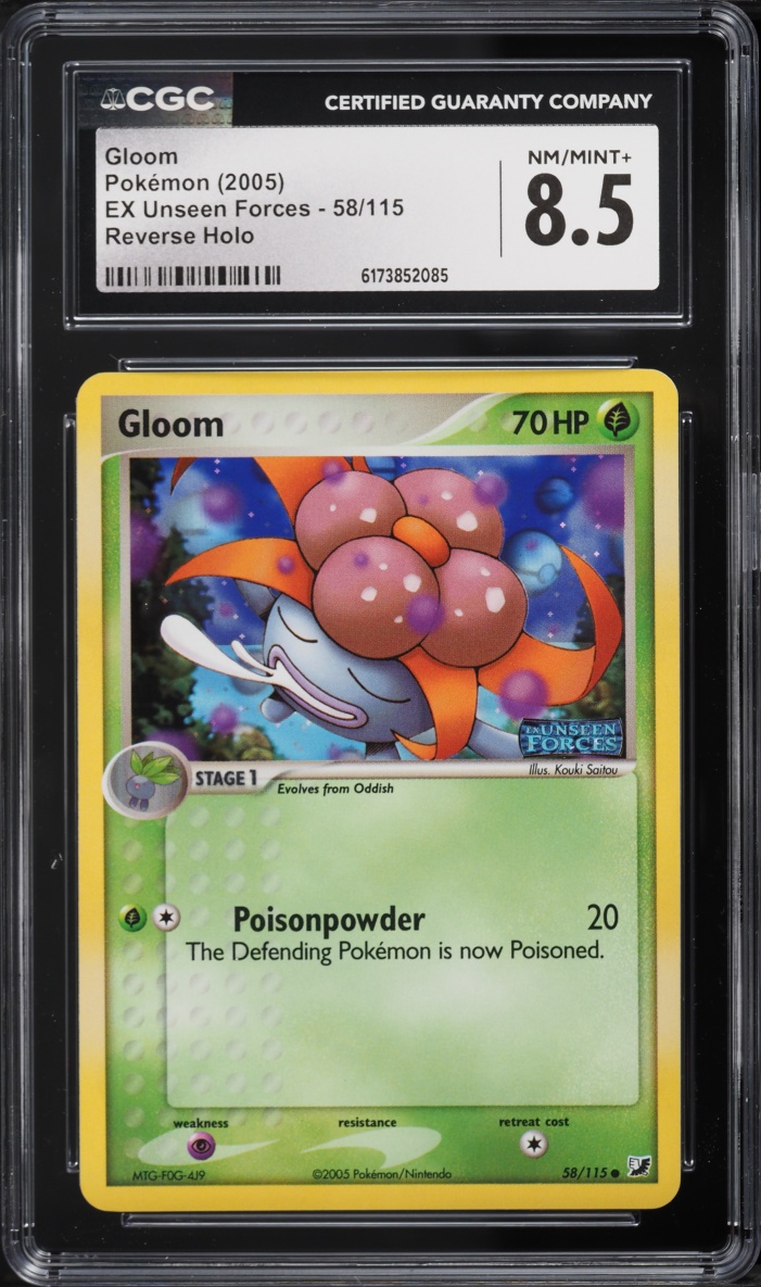 2005 Pokemon EX Unseen Forces Reverse Holo Gloom #58 CGC 8.5 NM-MT+