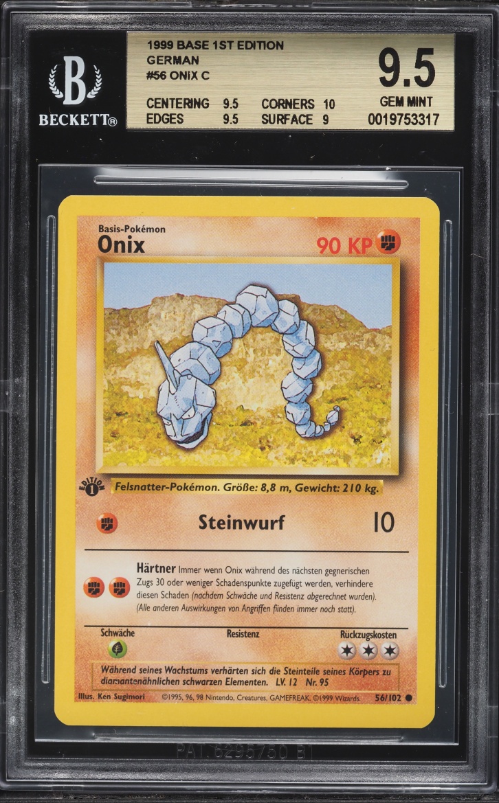 1999 Pokemon German Base Set 1st Edition Onix #56 BGS 9.5 Gem Mint