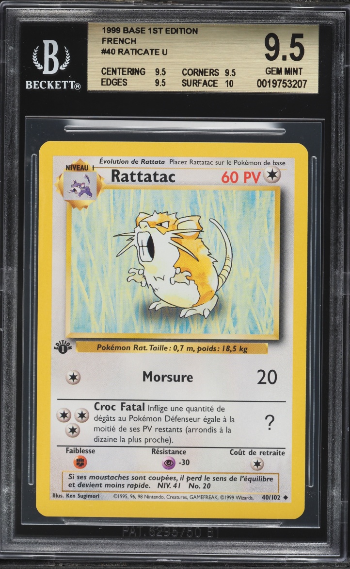 1999 Pokemon Base 1st Edition French Raticate U #40 BGS 9.5 GEM MINT