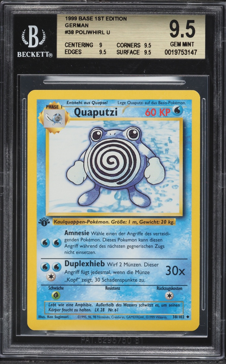1999 Pokemon German Base Set 1st Edition Poliwhirl Quaputzi #38 BGS 9.5 GEM MINT