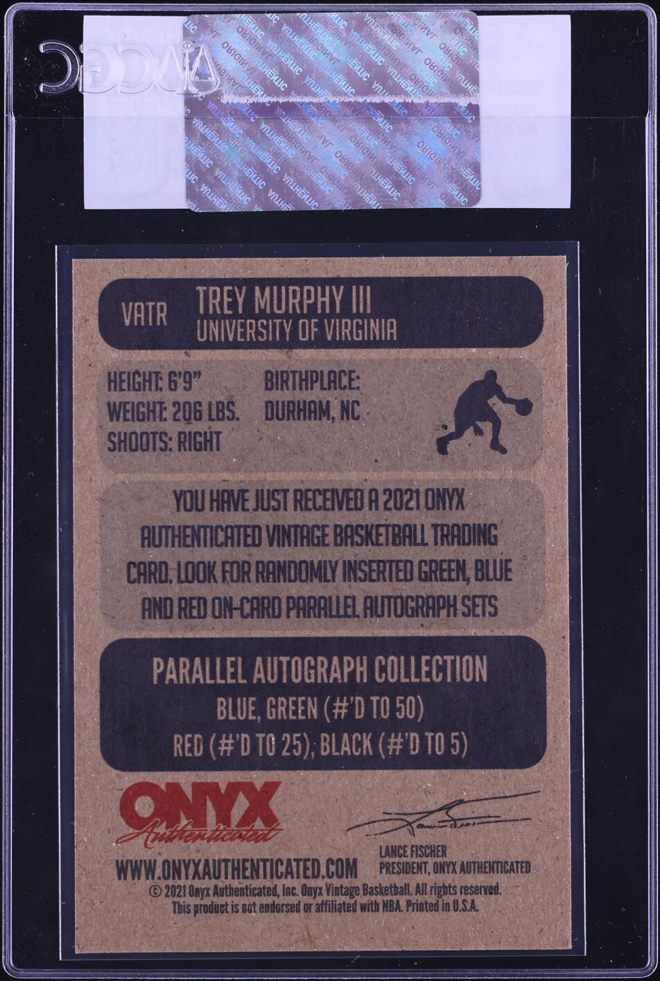 2021 Onyx Vintage Blue Ink Trey Murphy III AUTO #VATR CGC AUTH