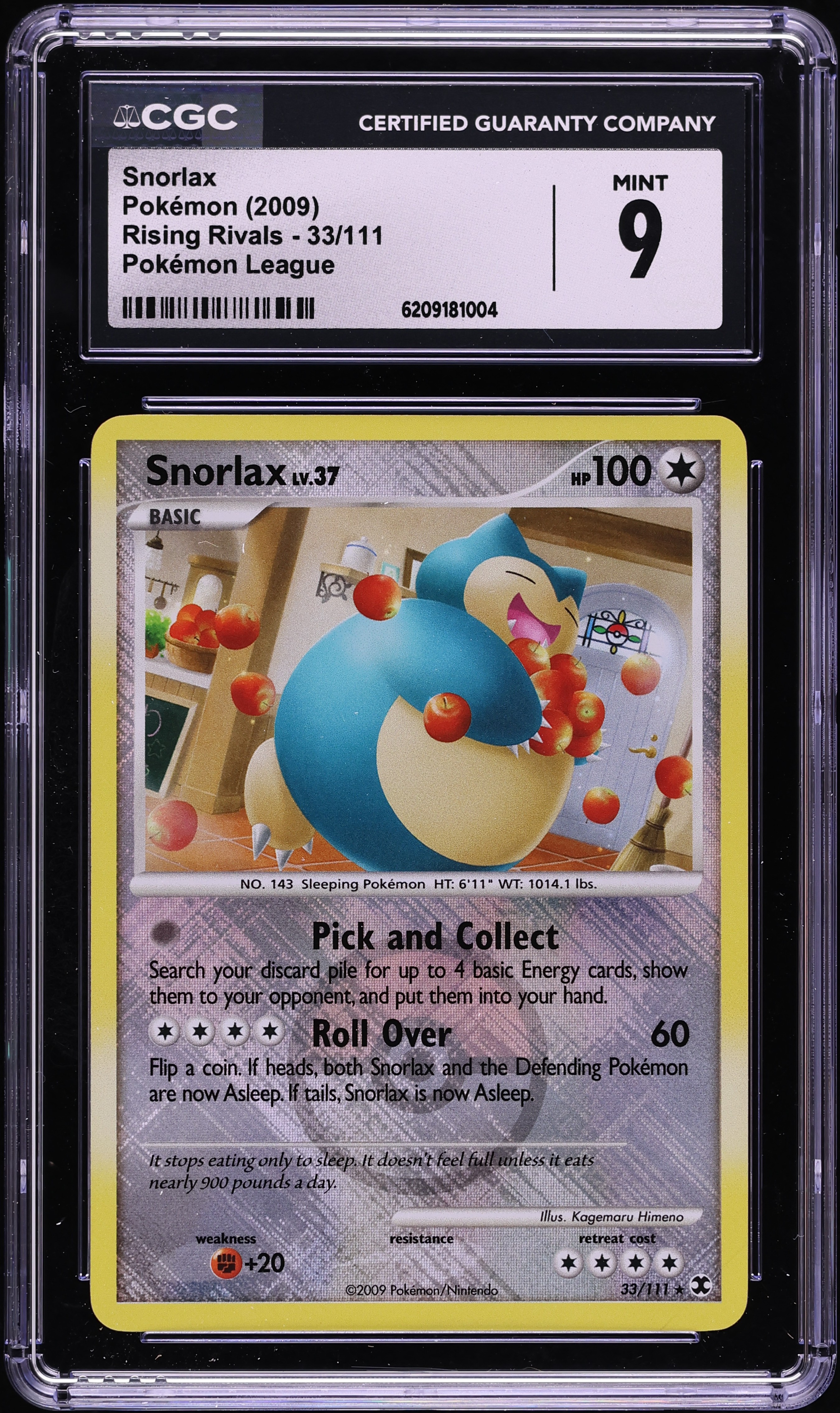 2009 Pokemon Platinum Rising Rivals League Crosshatch Holo Snorlax #33 CGC 9 MINT