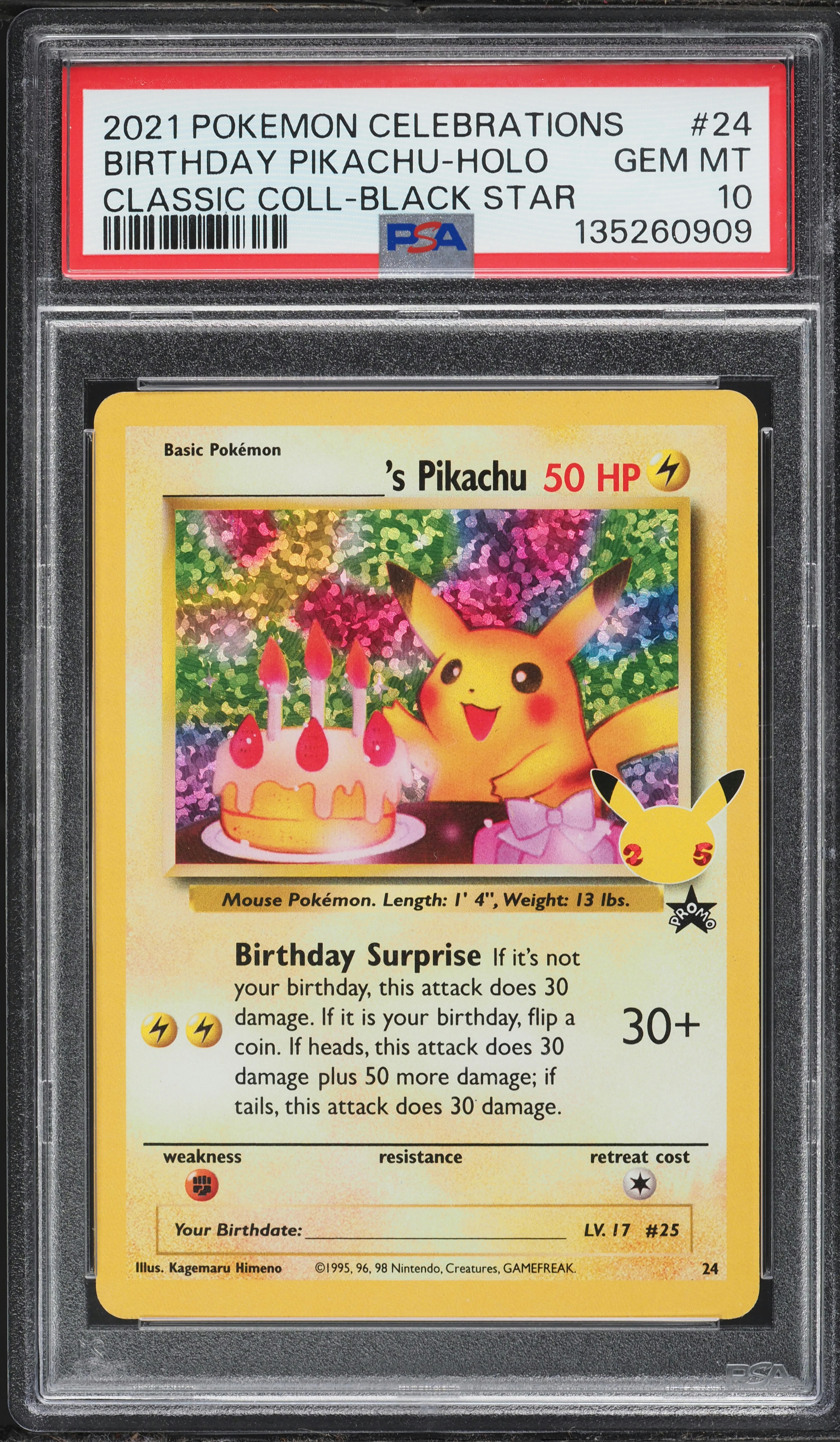 2021 Pokemon SWSH Promo Celebrations Classic Holo Birthday Pikachu #24 PSA 10 GEM MINT