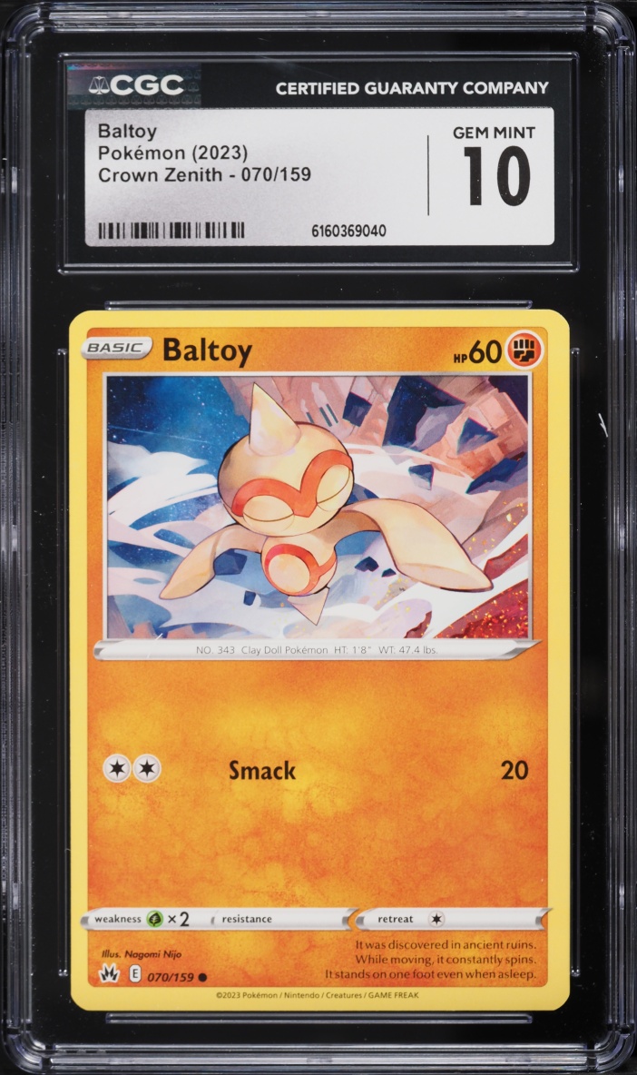 2023 Pokemon Sword & Shield Crown Zenith Baltoy #070 CGC 10 GEM MINT