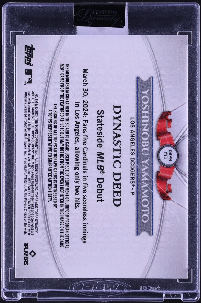 2024 Topps Dynasty Deed Yoshinobu Yamamoto ROOKIE PATCH AUTO 1/10 #DAPB-YY1