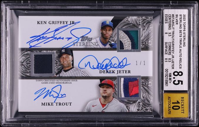 2023 Topps Sterling Sets Silver Mike Trout Ken Griffey Jr. Derek Jeter PATCH AUTO 1/1 BGS 8.5