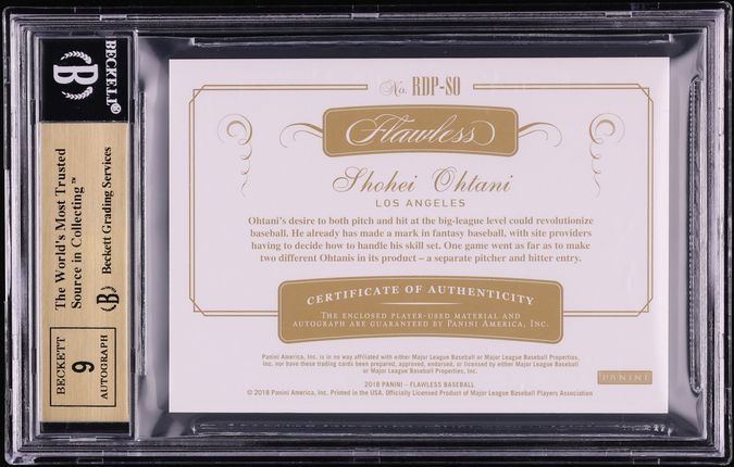 2018 Panini Flawless Shohei Ohtani ROOKIE PATCH AUTO /25 #RDP-SO BGS 9.5 GEM MINT