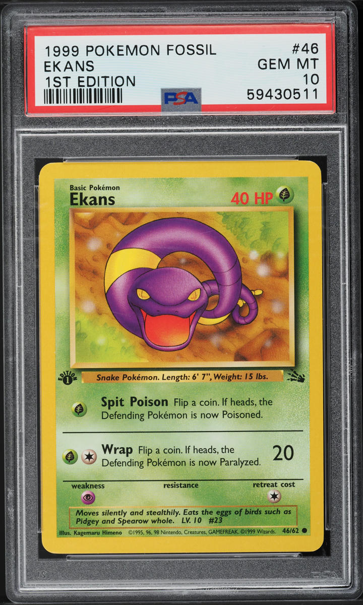 1999 Pokemon Fossil 1st Edition Ekans #46 PSA 10 GEM MINT
