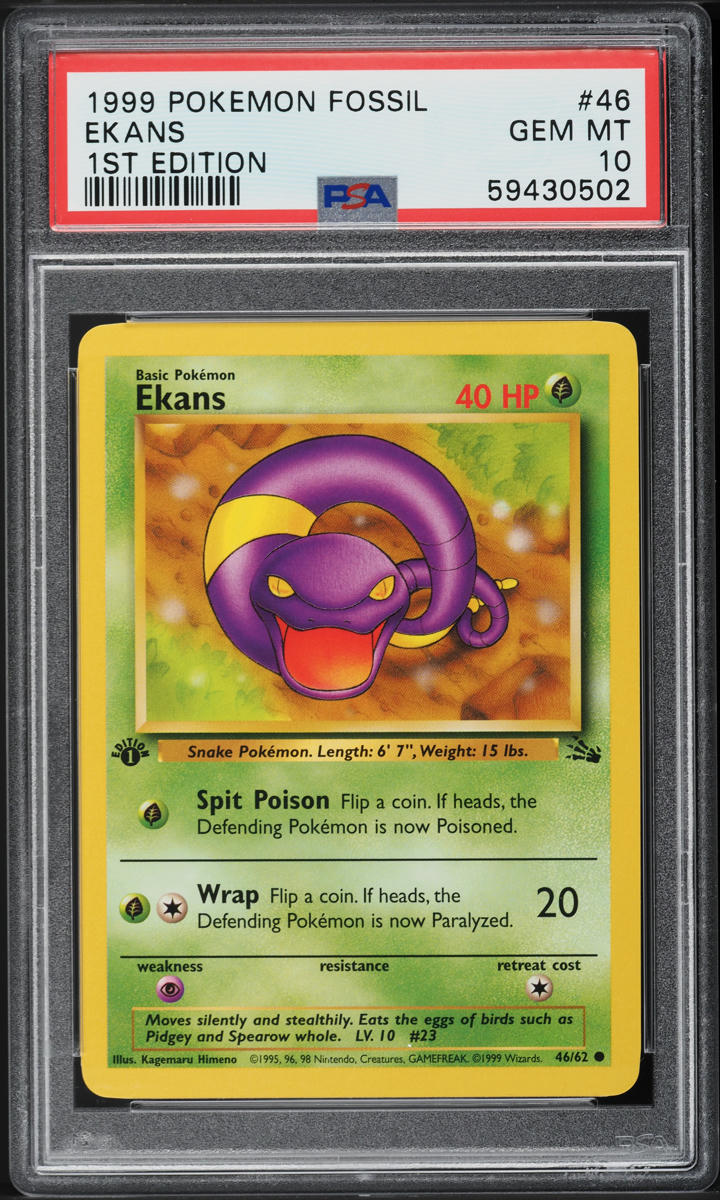 1999 Pokemon Fossil 1st Edition Ekans #46 PSA 10 GEM MINT