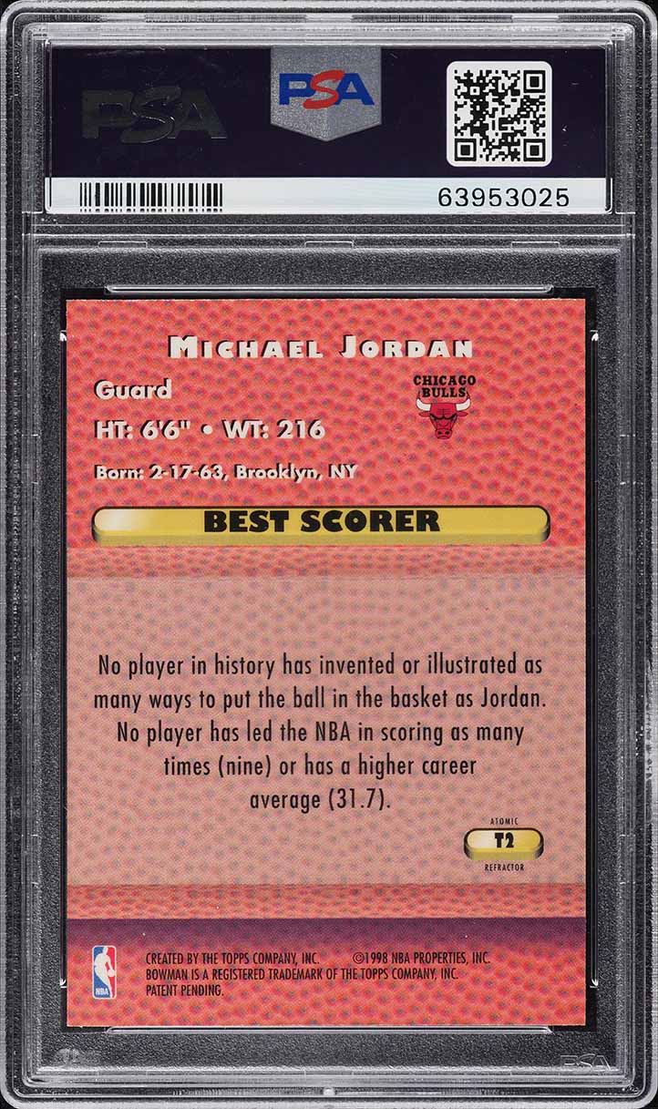 1997 Bowman's Best Techniques Atomic Refractor Michael Jordan #T2 PSA 10 GEM