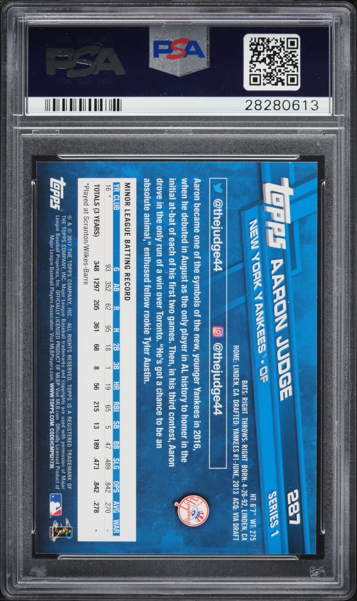 2017 Topps Aaron Judge ROOKIE #287 PSA 9 MINT
